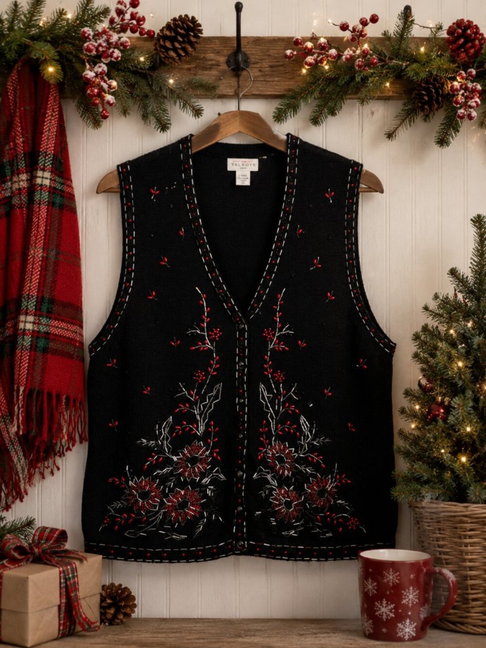 Vintage Holiday Beaded Sweater Vest
